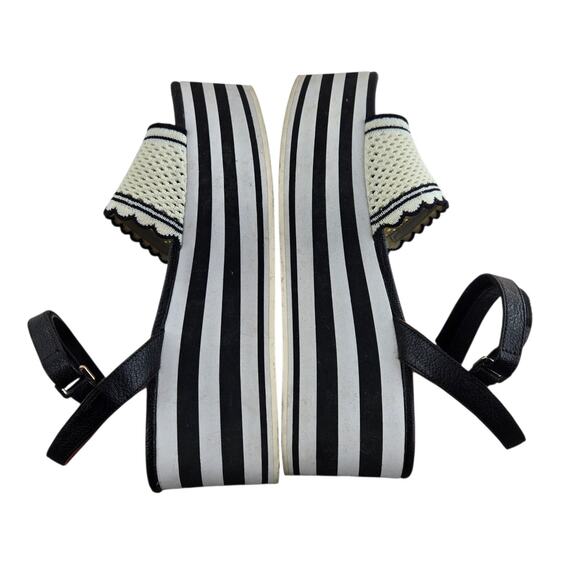 Kate Spade High Rise Spade Platform Wedge Sandals 6 B Black White Striped Preppy - Picture 10 of 14
